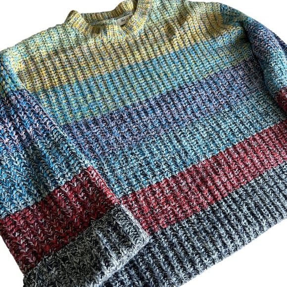 She + Sky Sweaters - She + Sky Chunky Knit Rainbow Striped Sweater | Size Small